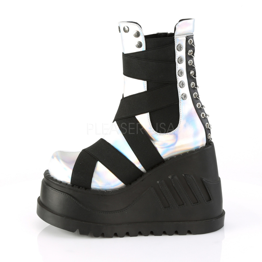 Gothic Wedge Platform Chainlink Mid Calf Boots - Picture 3 of 5